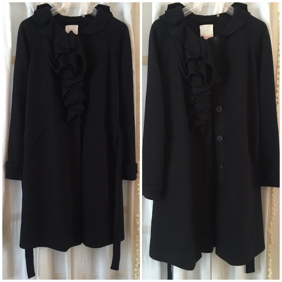 Rebecca Taylor Belted Ruffle Coat BLACK 2/4/6/XS/S - Picture 4 of 8